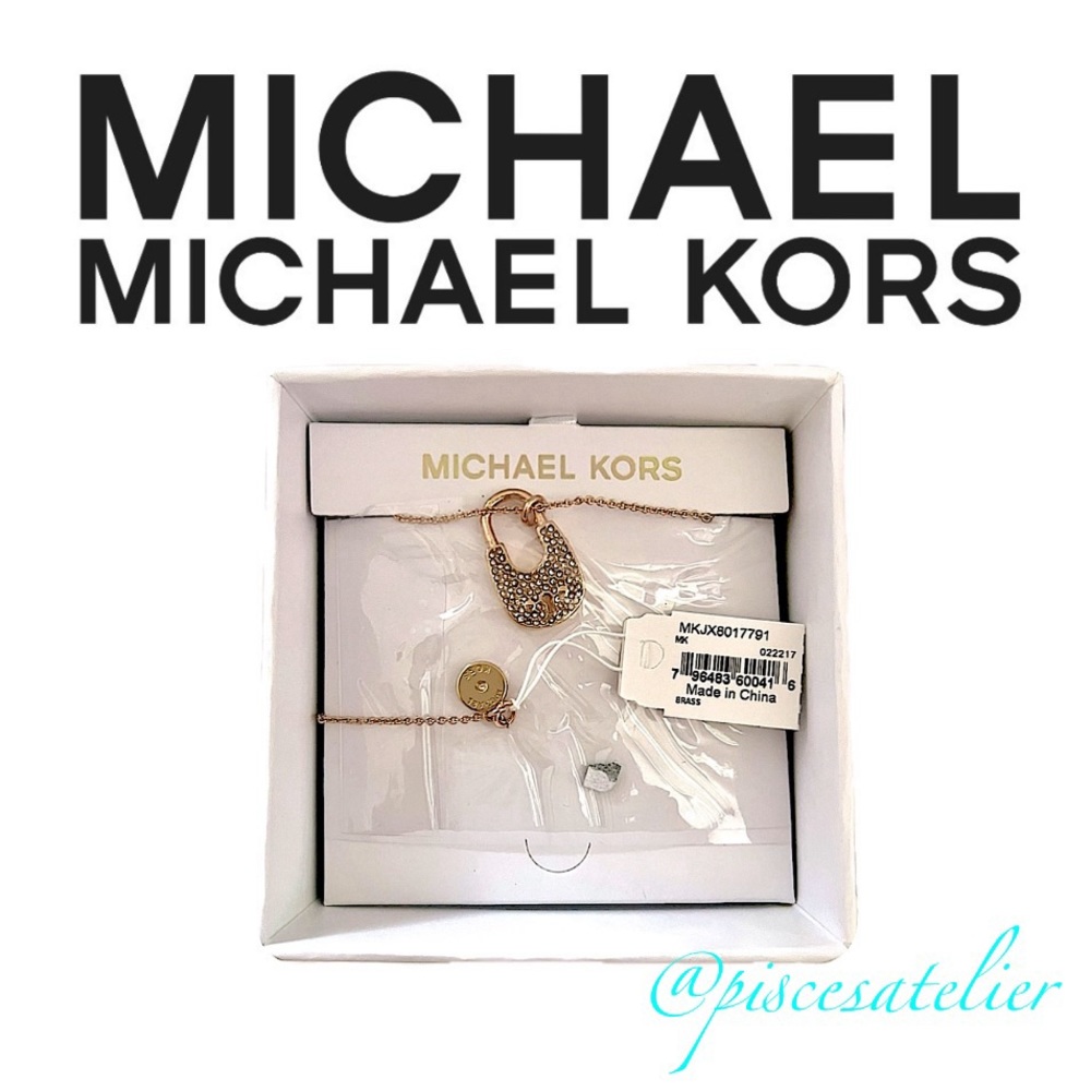 MICHAEL Michael Kors Rose Gold Crystal Padlock Lock Pendant Necklace MKJX8017791 - Picture 15 of 16